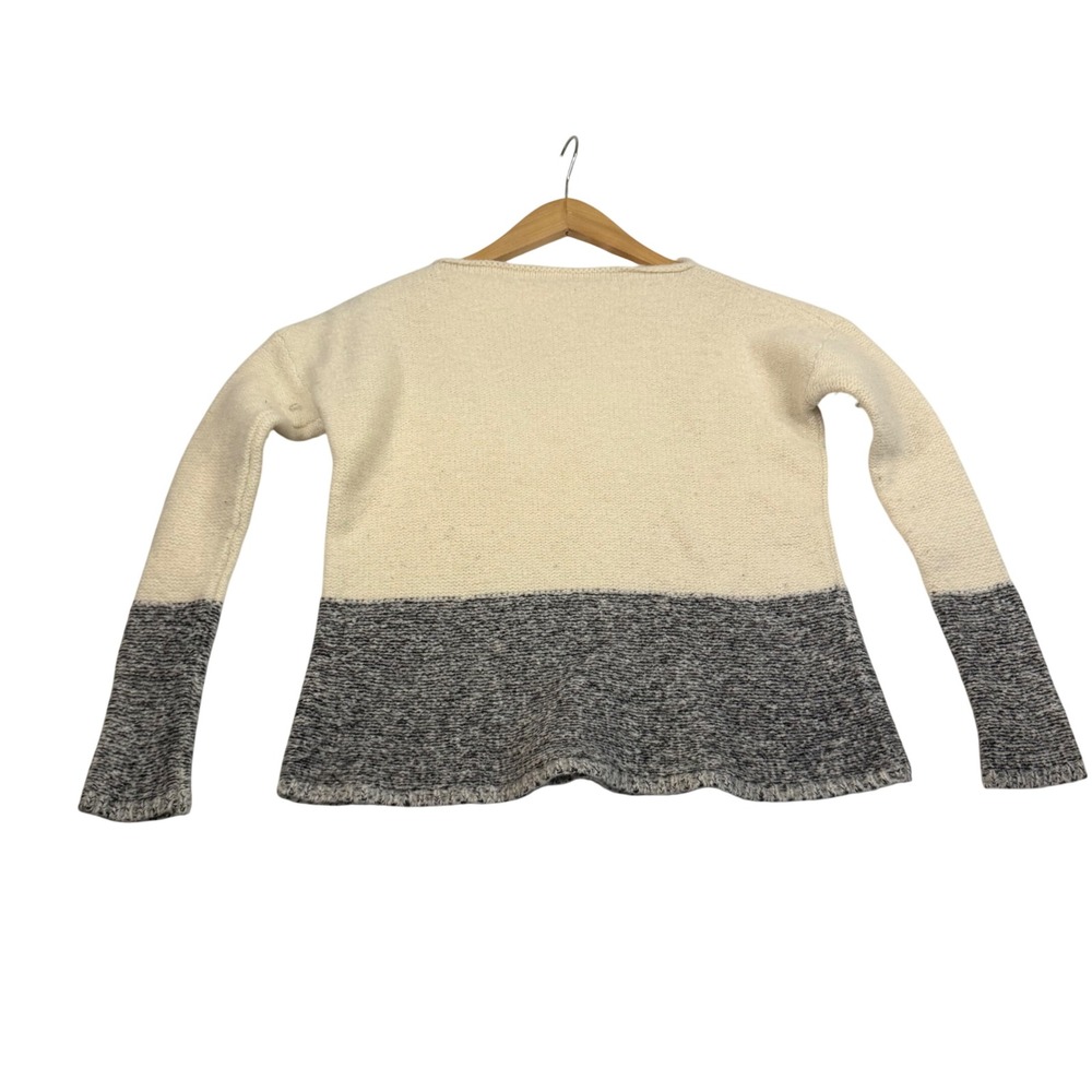 Vince Wool Silk Cashmere Colorblock Sweater Cream Grey Boat Neck XS